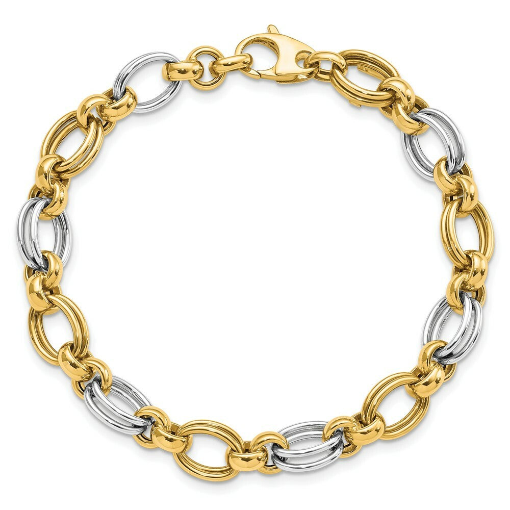 14k Two Tone Gold Polished Fancy Link Bracelet  length: 7.5 inches