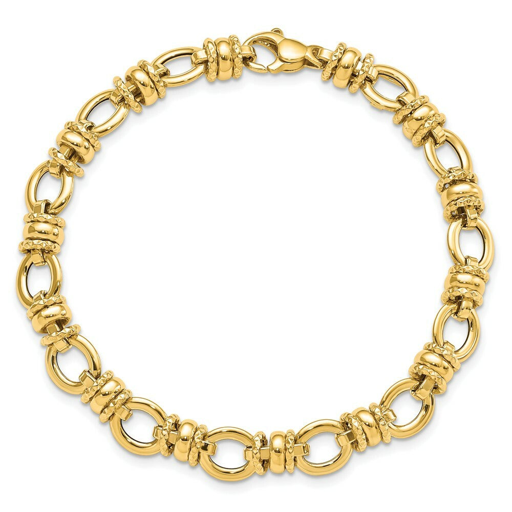 14K Yellow Gold and Textured Fancy Link Bracelet  length: 7.75 inches