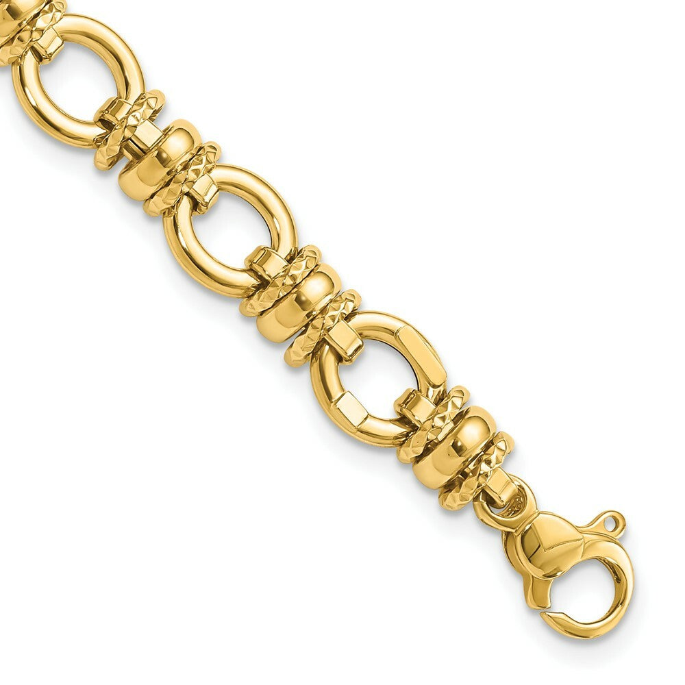 14K Yellow Gold and Textured Fancy Link Bracelet  length: 7.75 inches