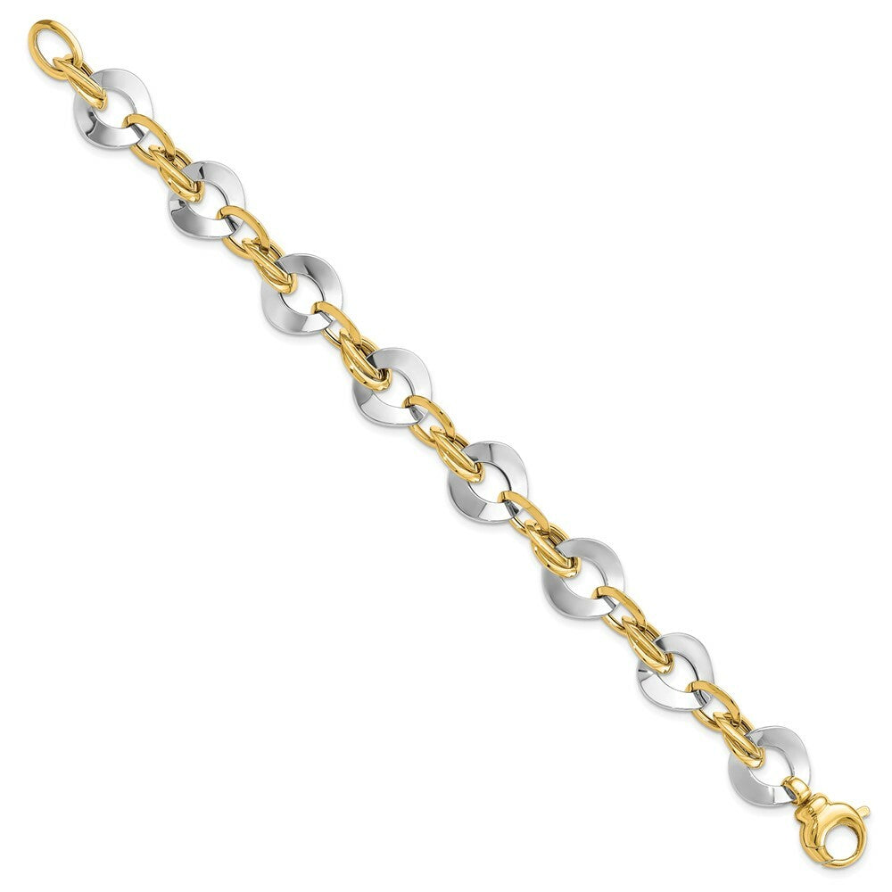 14k Two Tone Gold Polished Fancy Link Bracelet  length: 8 inches