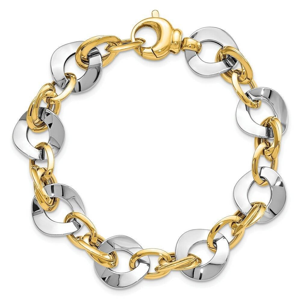 14k Two Tone Gold Polished Fancy Link Bracelet  length: 8 inches