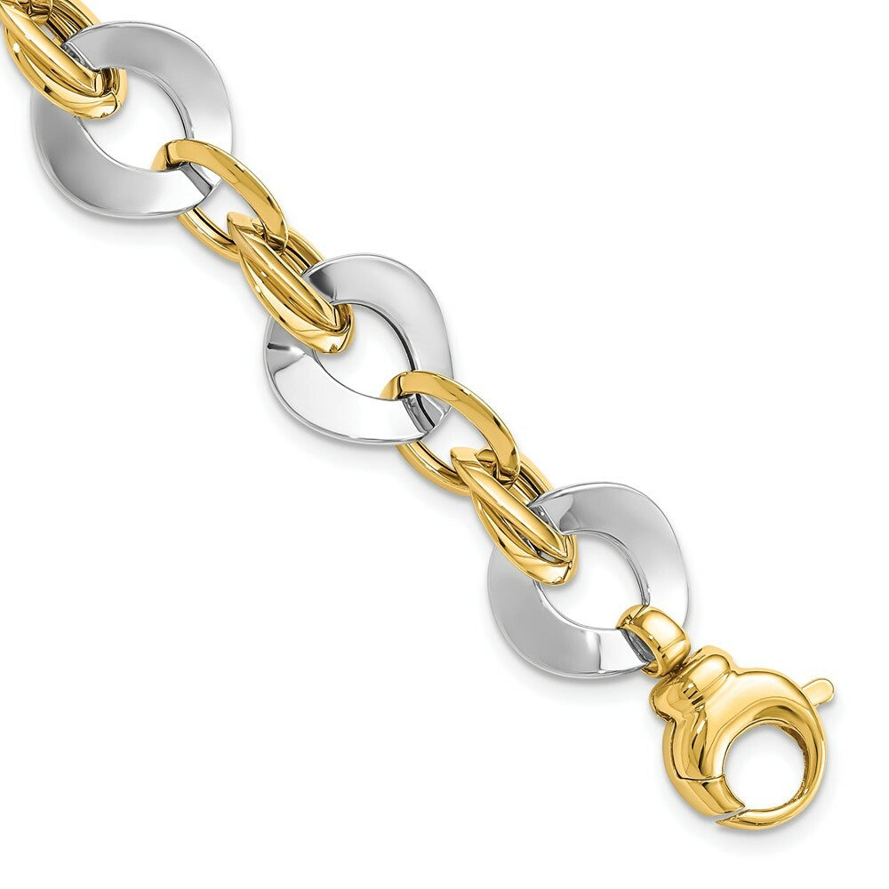 14k Two Tone Gold Polished Fancy Link Bracelet  length: 8 inches