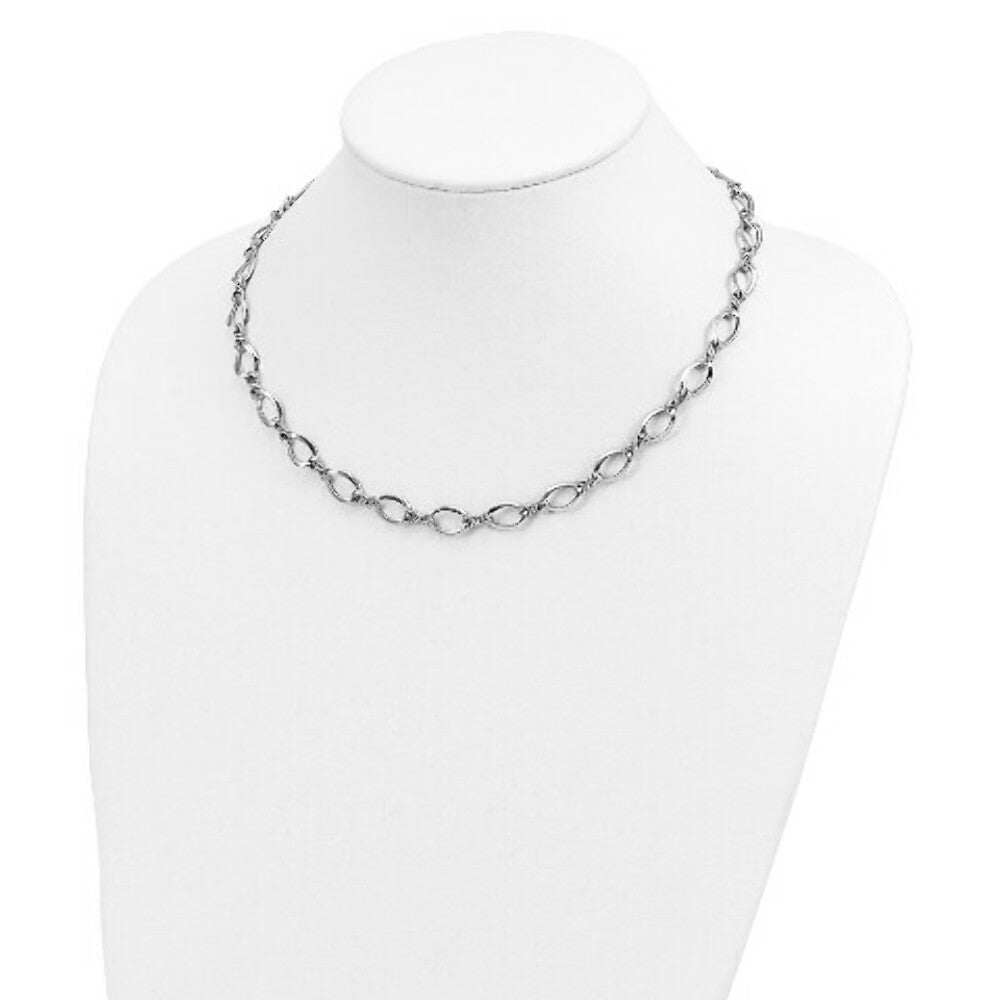 14k White Gold Fancy Link Necklace  length: 18 inches