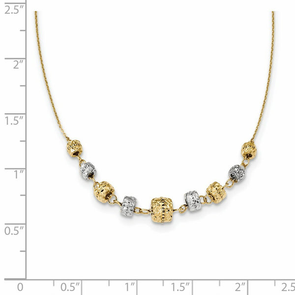 14k Two Tone Gold Diamond-cut Polished Graduated Barrels Necklace  length: 18 inches