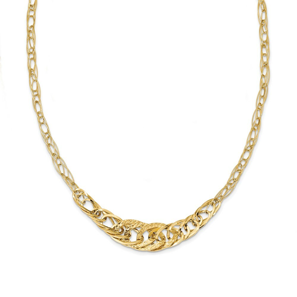 14k Yellow Gold Textured Fancy Link Italian Made Necklace  length: 18 inches