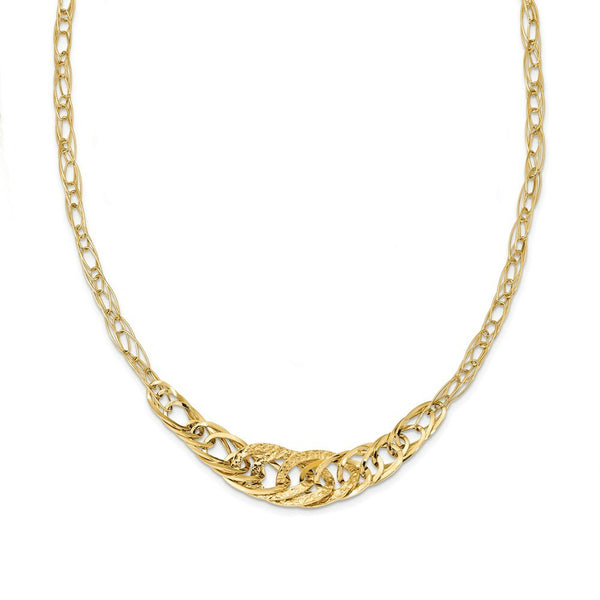 14k Yellow Gold Textured Fancy Link Italian Made Necklace  length: 18 inches
