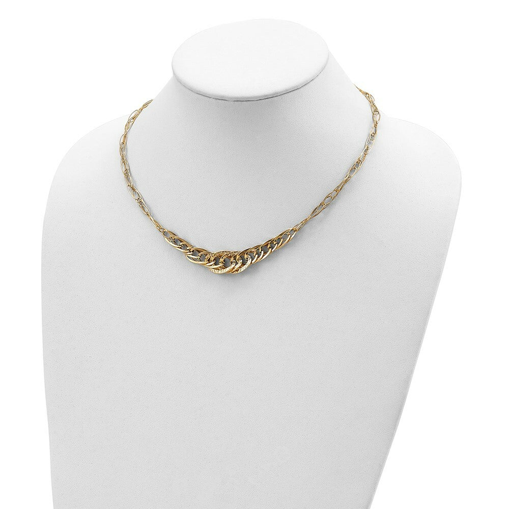 14k Yellow Gold Textured Fancy Link Italian Made Necklace  length: 18 inches