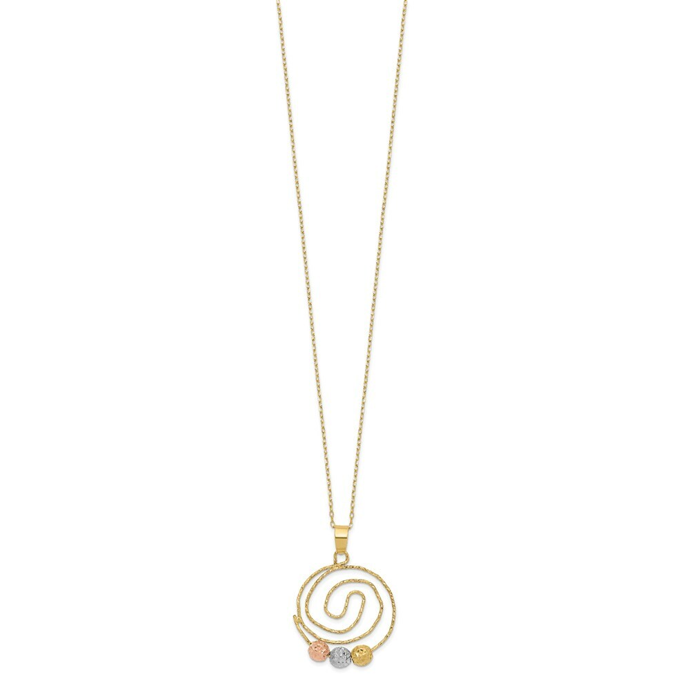 14k Tri-color Gold Diamond-cut Beads on Spiral Pendant Necklace  length: 18 inches