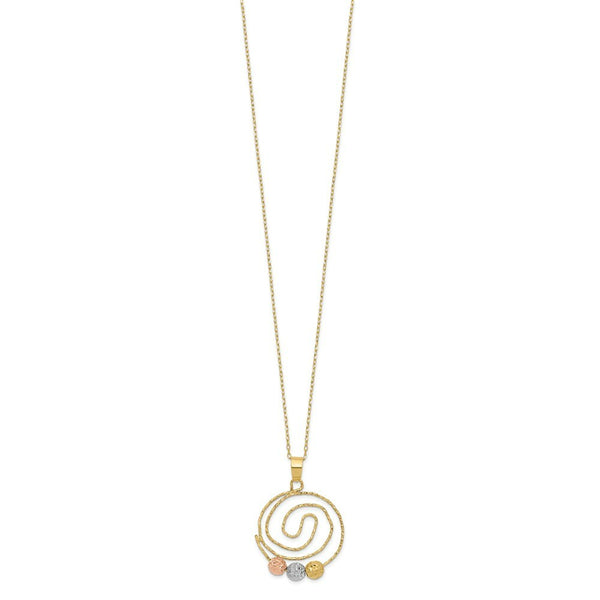 14k Tri-color Gold Diamond-cut Beads on Spiral Pendant Necklace  length: 18 inches