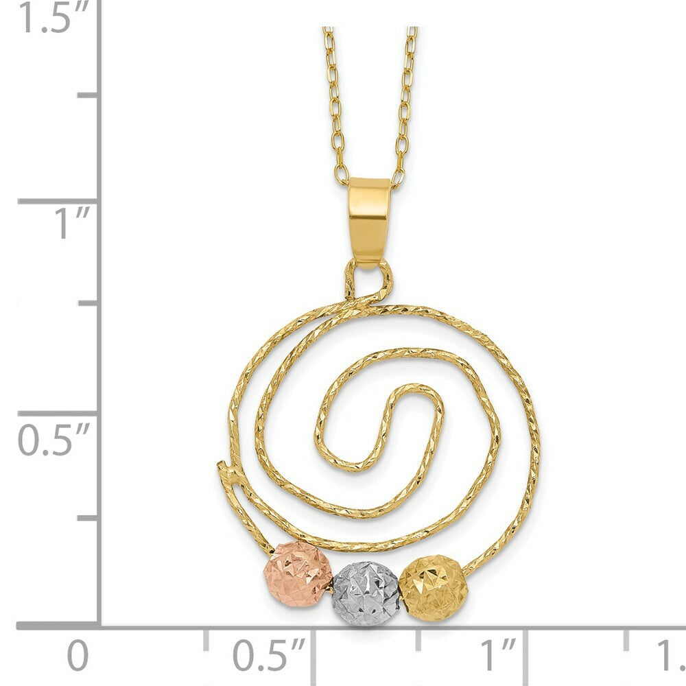 14k Tri-color Gold Diamond-cut Beads on Spiral Pendant Necklace  length: 18 inches