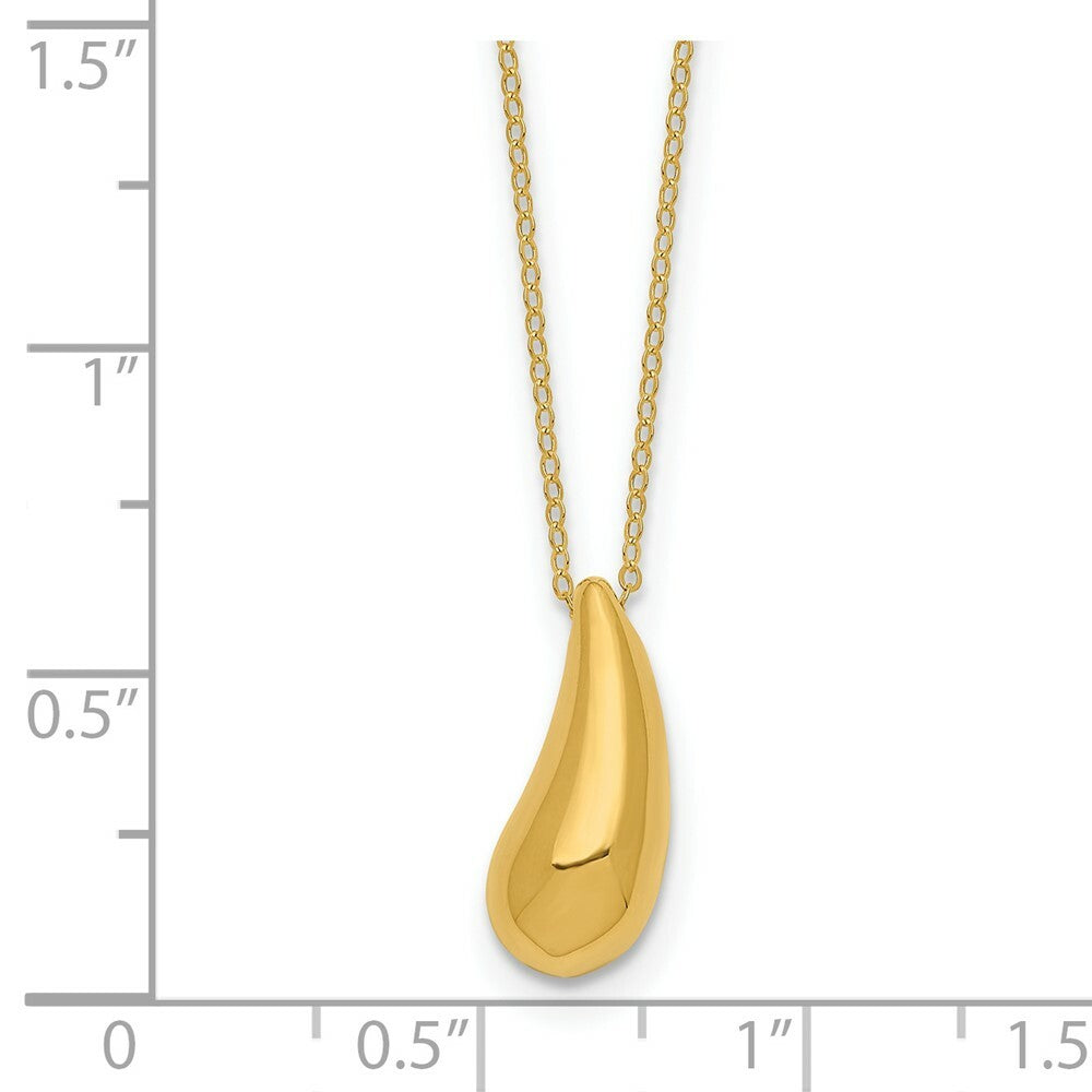 14K Yellow Gold Puffed Teardrop Necklace  length: 18 inches