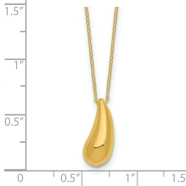 14K Yellow Gold Puffed Teardrop Necklace  length: 18 inches
