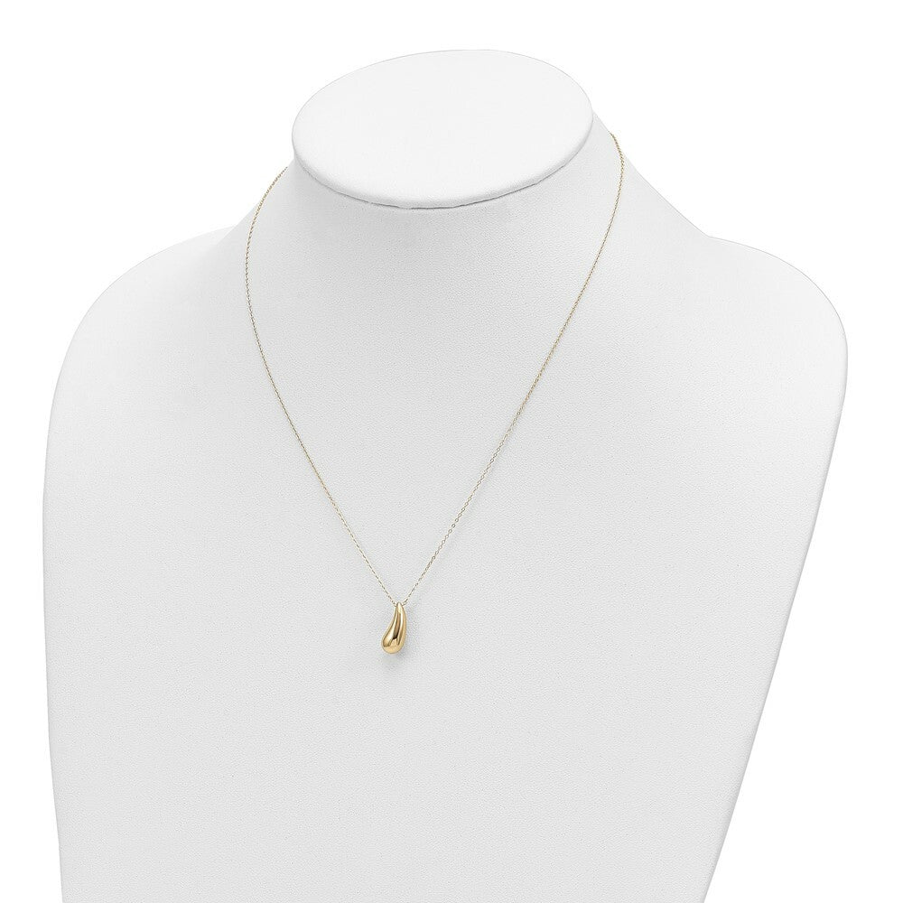14K Yellow Gold Puffed Teardrop Necklace  length: 18 inches
