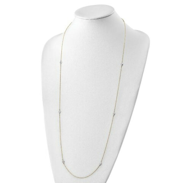 14k Two Tone Gold Polished and Textured Circles Necklace  length: 36 inches