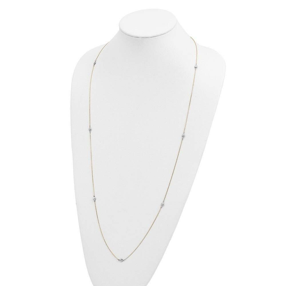 14k Two Tone Gold Polished and Textured Circles Necklace  length: 36 inches