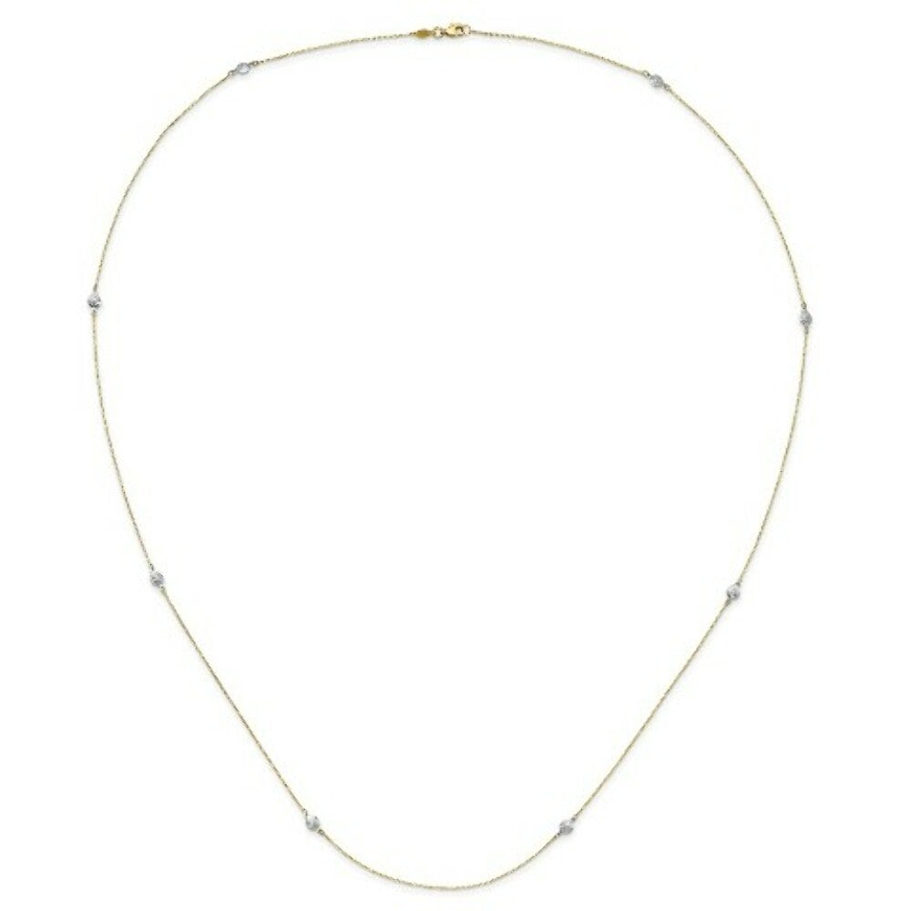 14k Two Tone Gold Polished and Textured Circles Necklace  length: 36 inches