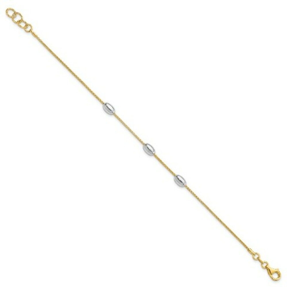 14k Two Tone Gold Polished 3 Station Oval Beads Bracelet  length: 7.5 inches