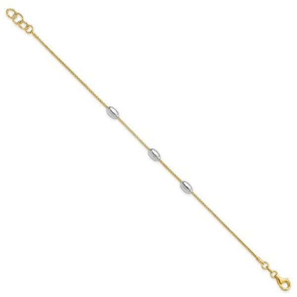14k Two Tone Gold Polished 3 Station Oval Beads Bracelet  length: 7.5 inches