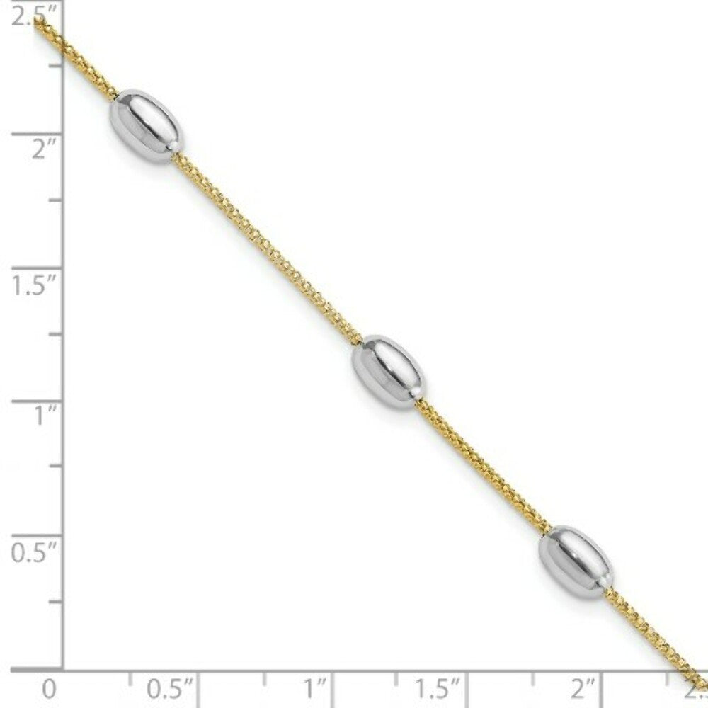 14k Two Tone Gold Polished 3 Station Oval Beads Bracelet  length: 7.5 inches