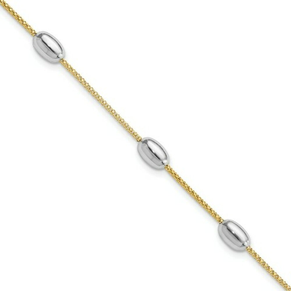 14k Two Tone Gold Polished 3 Station Oval Beads Bracelet  length: 7.5 inches