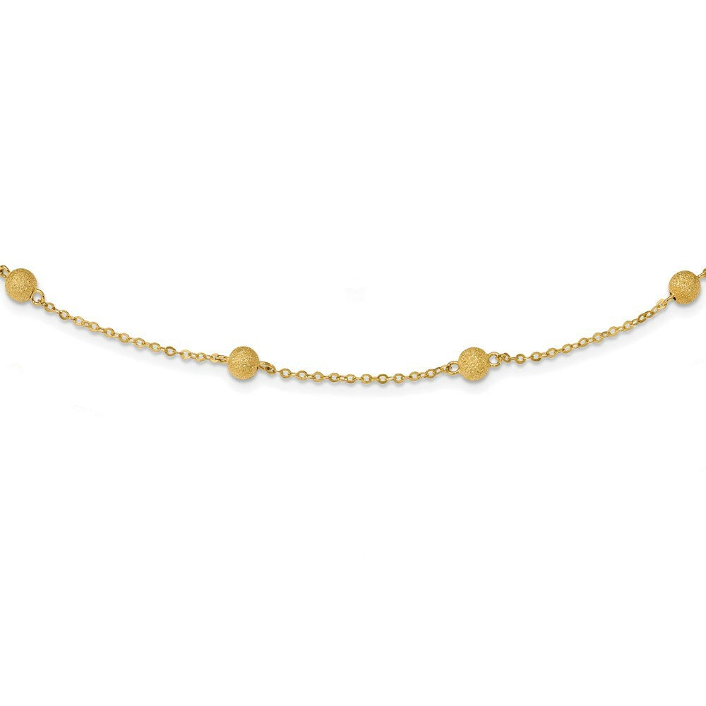 14K Yellow Gold Textured 7 Stations Ball Necklace  length: 24 inches