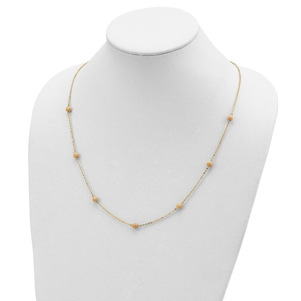 14K Yellow Gold Textured 7 Stations Ball Necklace  length: 24 inches