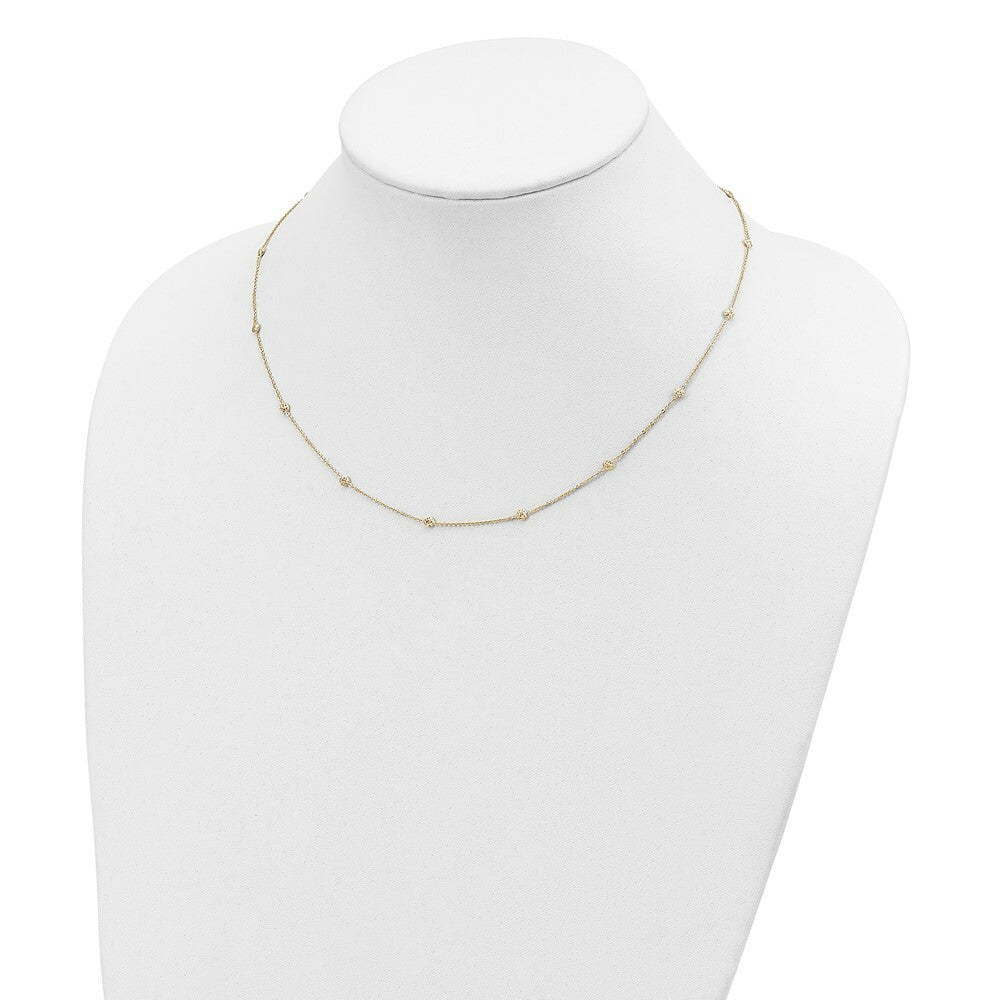 14K Yellow Gold Diamond-cut Tiny Puffed Circles 15-Station Necklace  length: 18 inches