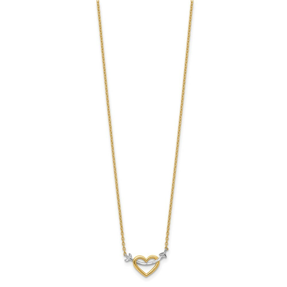 14K Two-tone Gold Diamond-cut Heart & Arrow Necklace  length: 17 inches