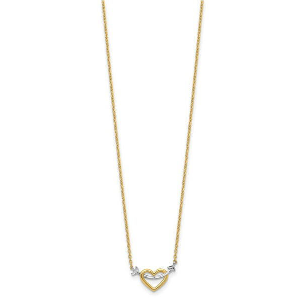 14K Two-tone Gold Diamond-cut Heart & Arrow Necklace  length: 17 inches