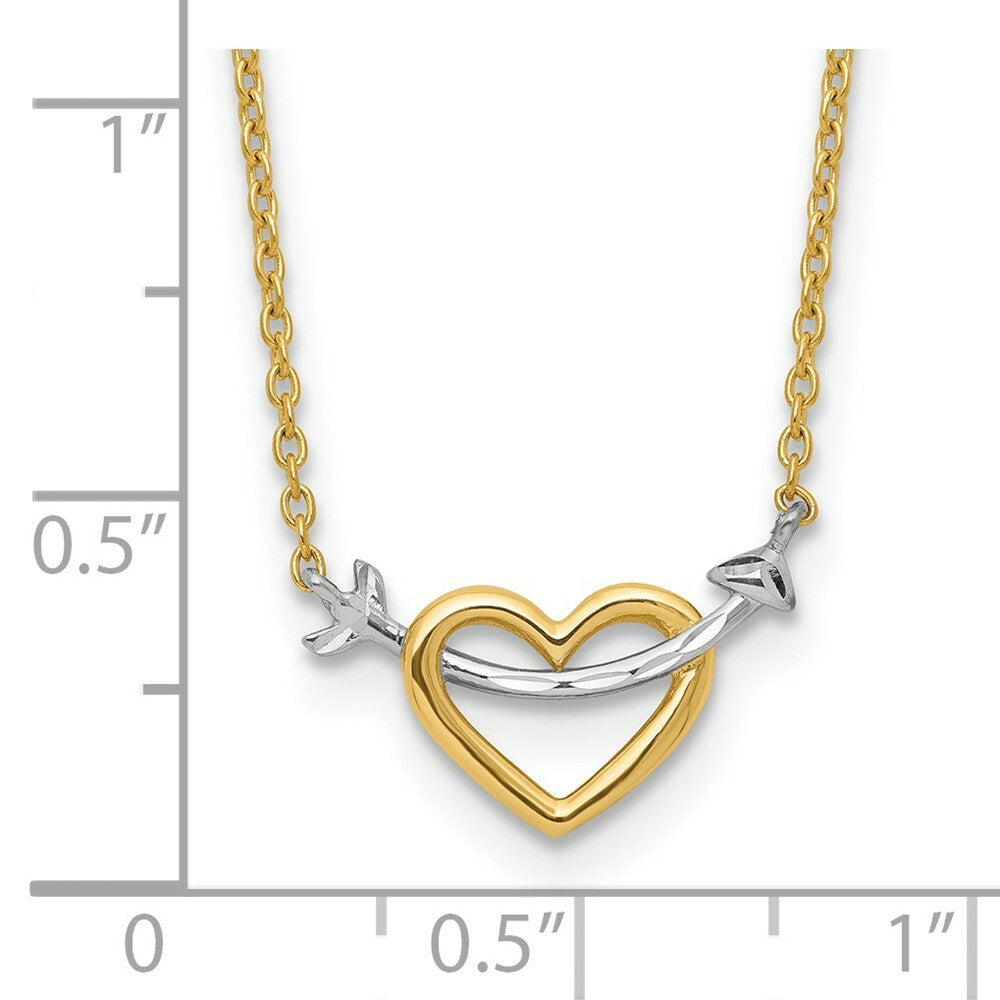 14K Two-tone Gold Diamond-cut Heart & Arrow Necklace  length: 17 inches