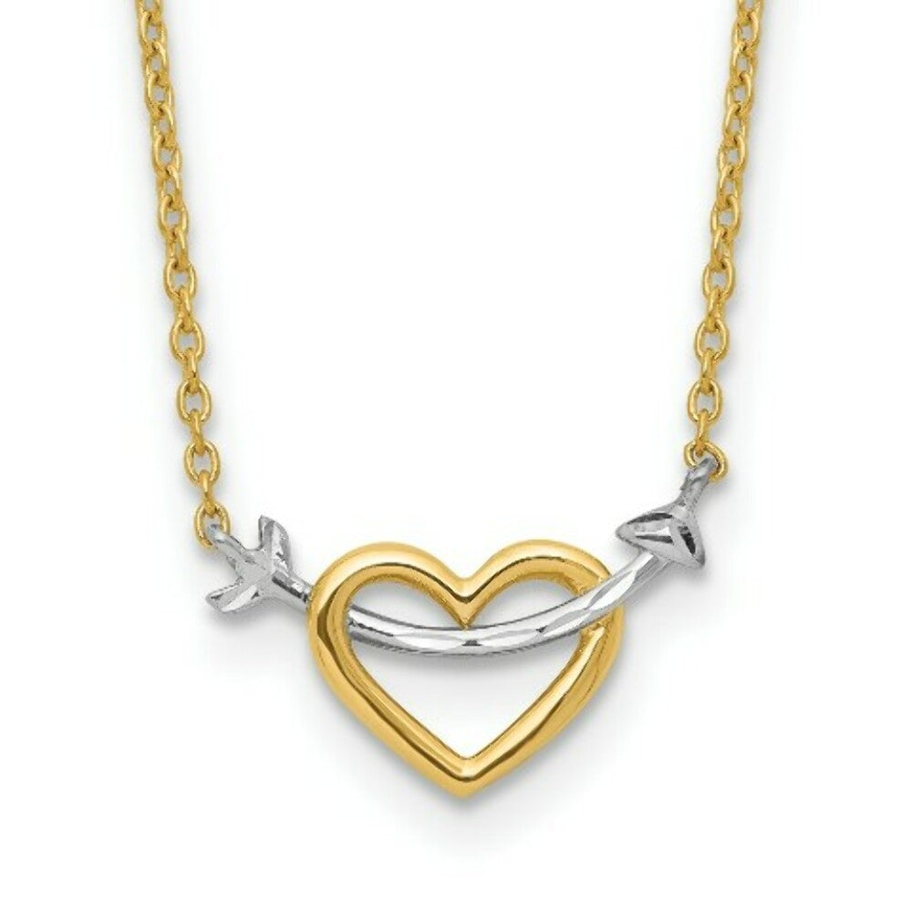 14K Two-tone Gold Diamond-cut Heart & Arrow Necklace  length: 17 inches