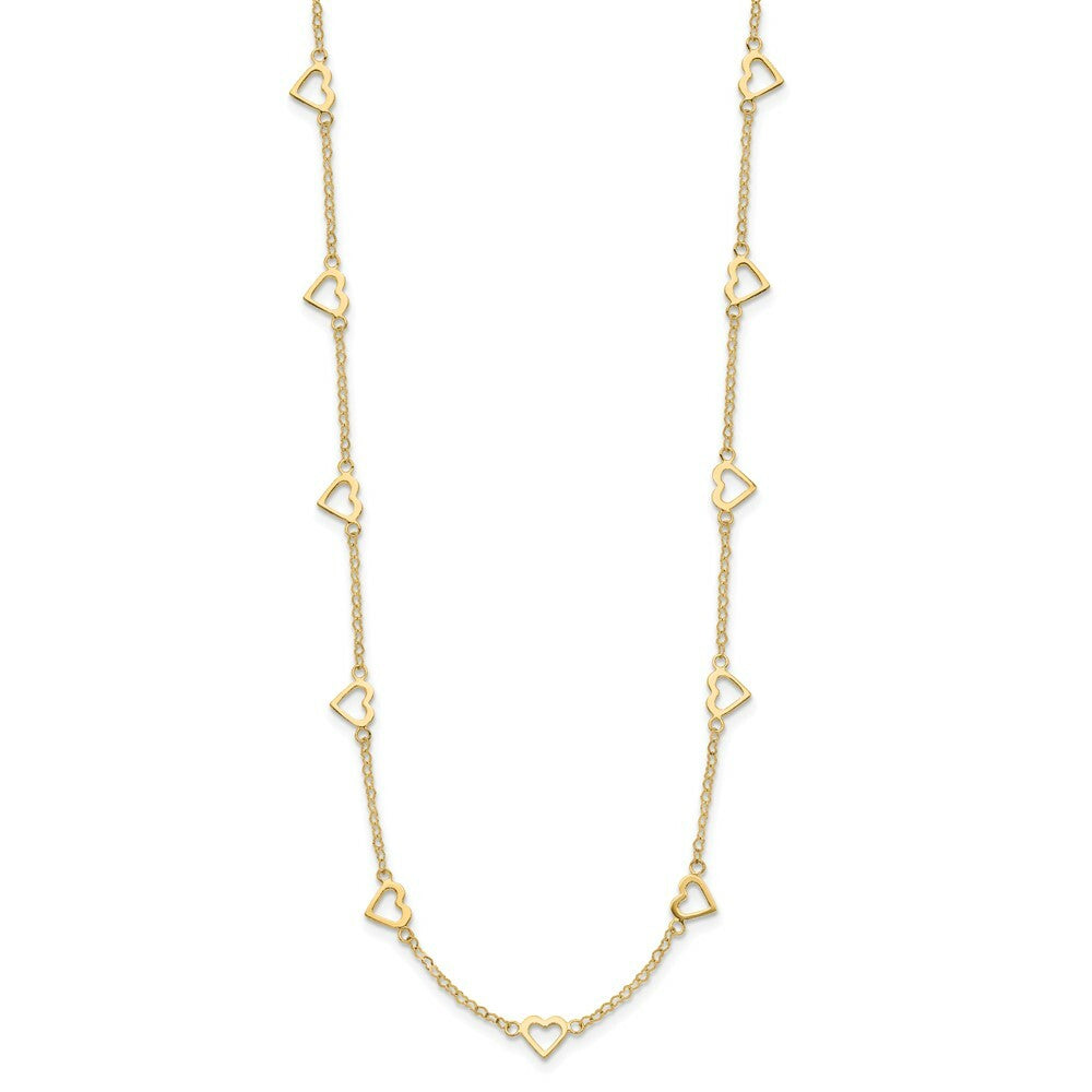 14K Yellow Gold Open Hearts on Heart Link 17-Station Necklace  length: 18 inches