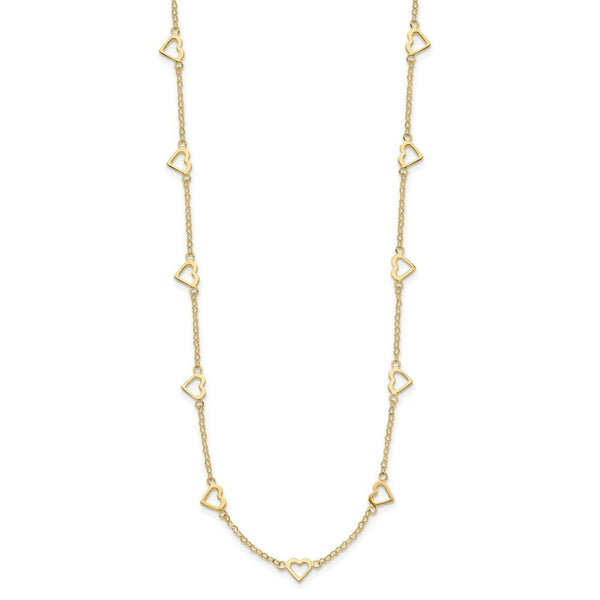 14K Yellow Gold Open Hearts on Heart Link 17-Station Necklace  length: 18 inches