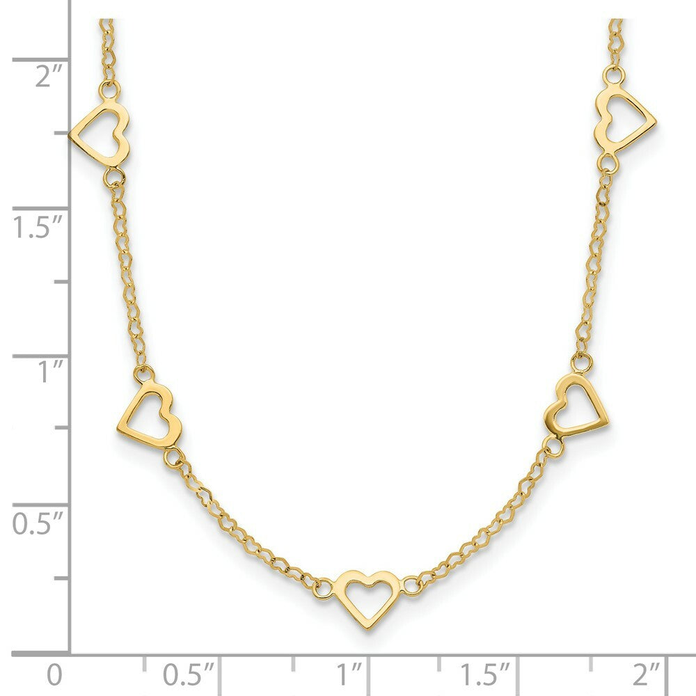 14K Yellow Gold Open Hearts on Heart Link 17-Station Necklace  length: 18 inches