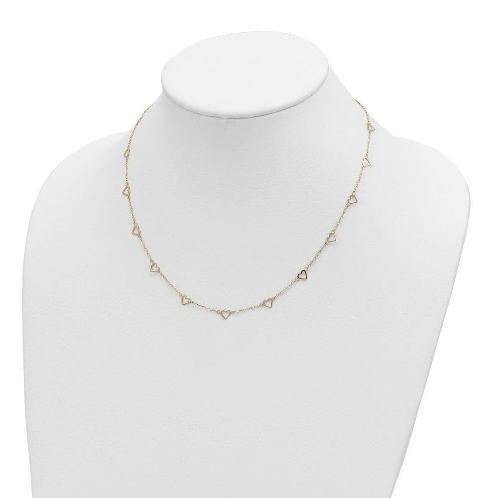 14K Yellow Gold Open Hearts on Heart Link 17-Station Necklace  length: 18 inches