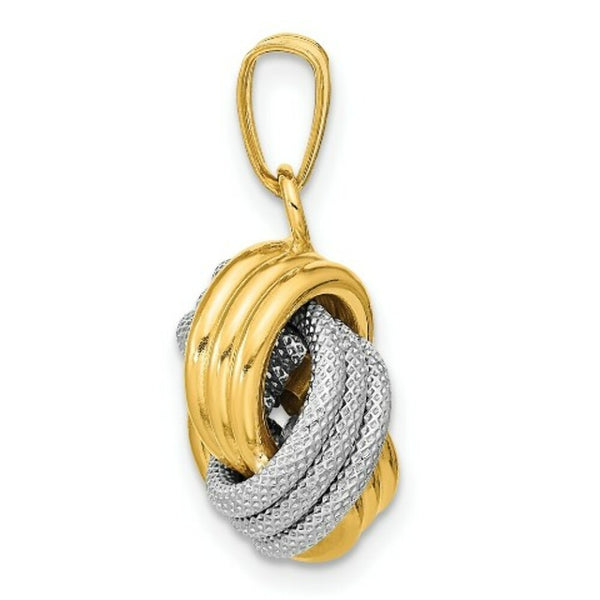 14k Two-Tone Gold Polished Textured Love Knot Pendant