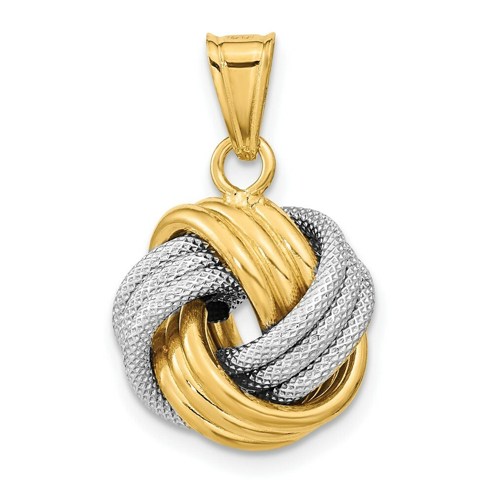 14k Two-Tone Gold Polished Textured Love Knot Pendant