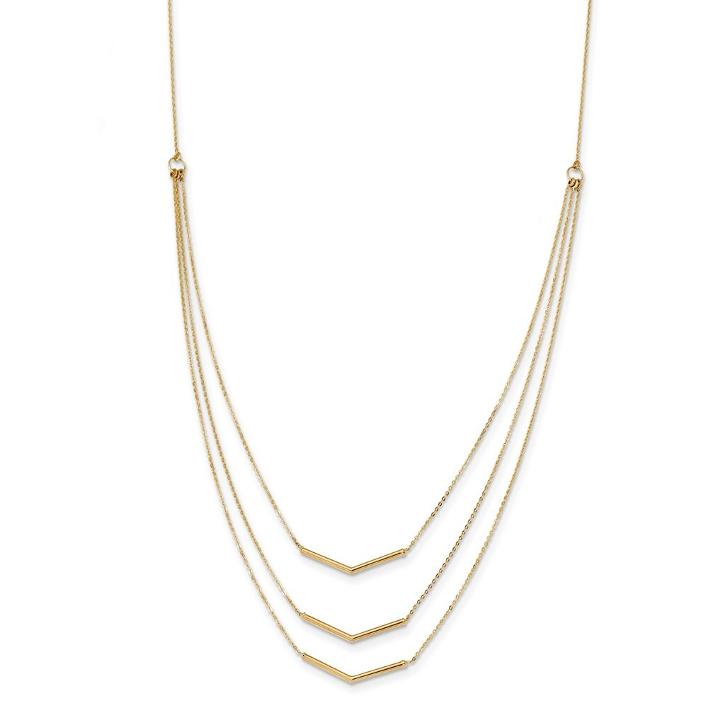 14K Yellow Gold 3 Strand w 2in Extension Drop Bar Necklace  length: 18 inches