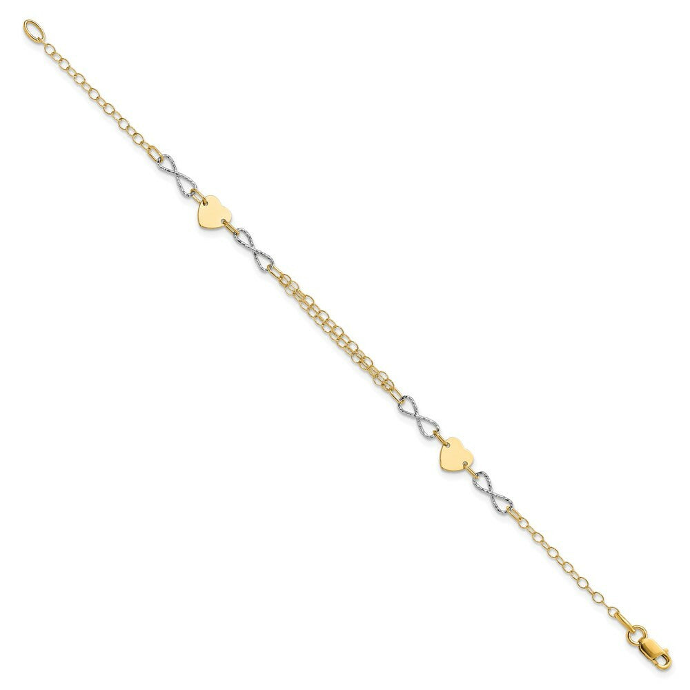 14k Two-tone Gold Polished Infinity and Heart Bracelet  length: 7 inches