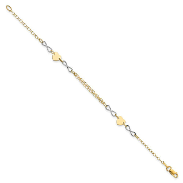 14k Two-tone Gold Polished Infinity and Heart Bracelet  length: 7 inches