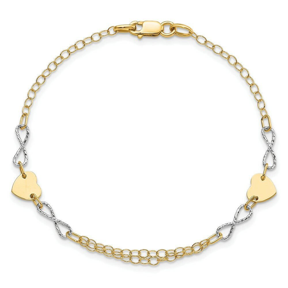 14k Two-tone Gold Polished Infinity and Heart Bracelet  length: 7 inches