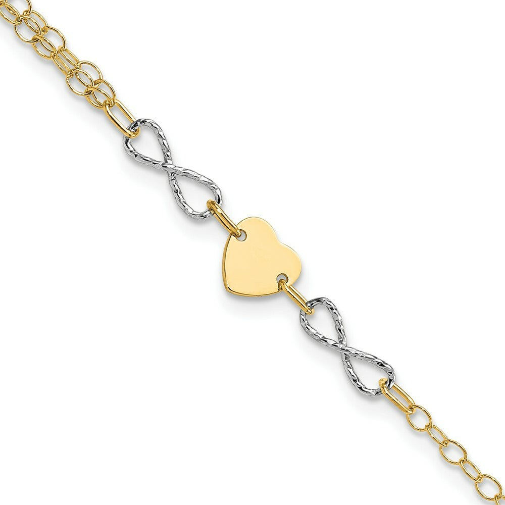 14k Two-tone Gold Polished Infinity and Heart Bracelet  length: 7 inches