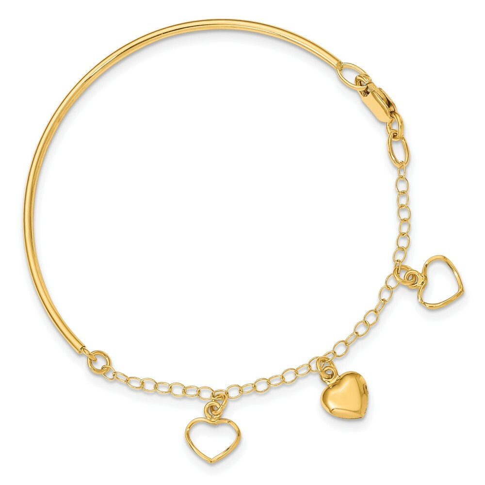14K Yellow Gold Dangle Heart Chain Bangle  length: 7 inches