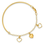 Load image into Gallery viewer, 14K Yellow Gold Dangle Heart Chain Bangle  length: 7 inches
