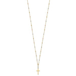 Load image into Gallery viewer, 14k Tri-color Gold Diamond-cut Beaded Polished Cross Necklace  length: 17 inches
