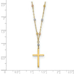 Load image into Gallery viewer, 14k Tri-color Gold Diamond-cut Beaded Polished Cross Necklace  length: 17 inches
