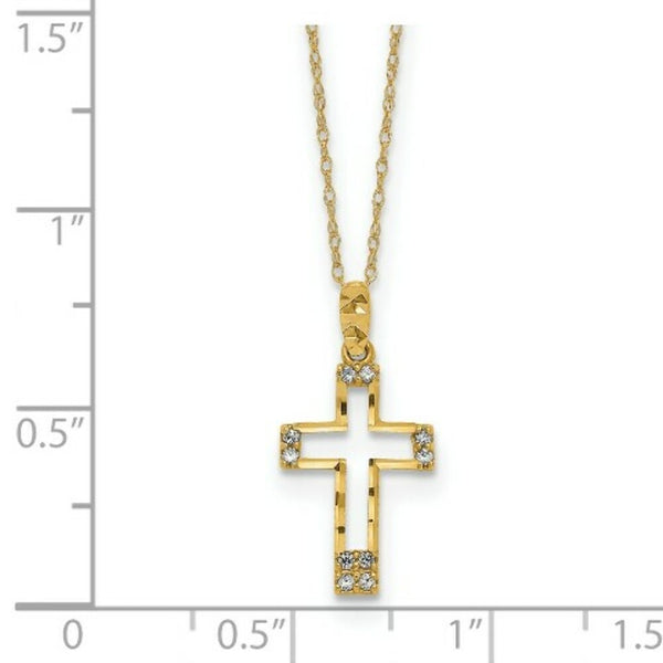 14K Yellow Gold CZ Cross Pendant Necklace  length: 16 inches