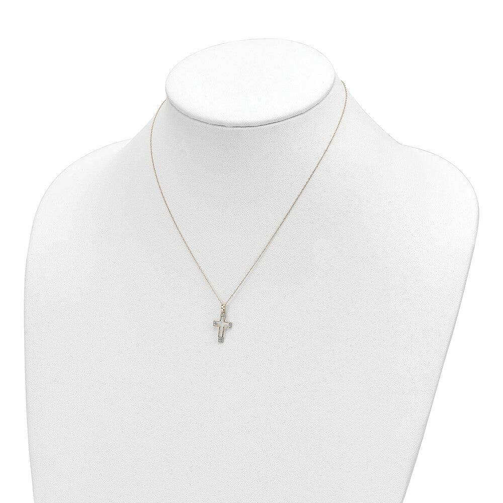14K Yellow Gold CZ Cross Pendant Necklace  length: 16 inches