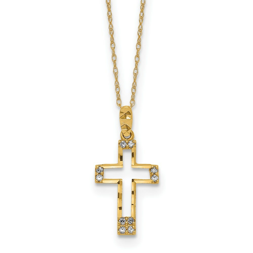 14K Yellow Gold CZ Cross Pendant Necklace  length: 16 inches