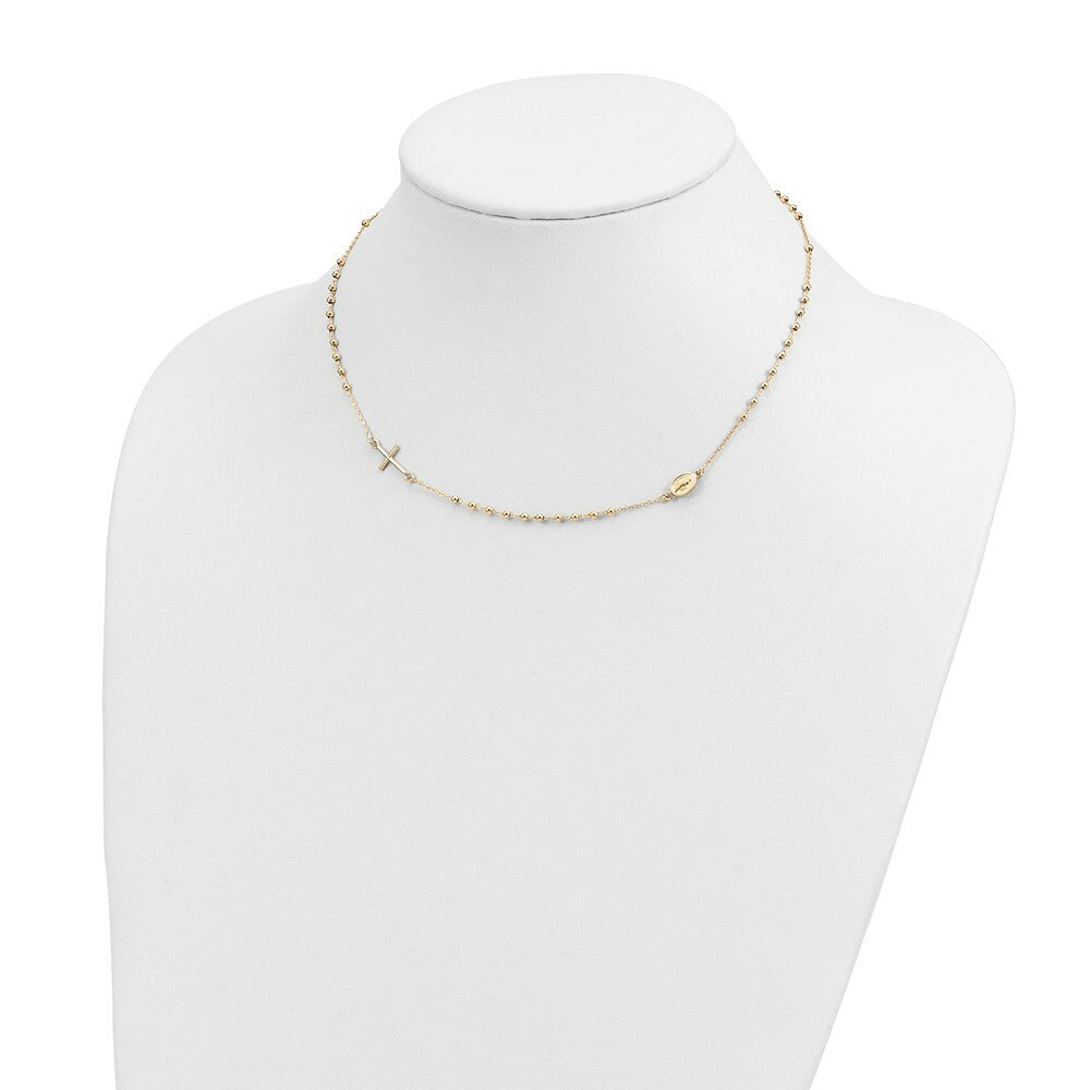 14K Yellow Gold 16in Cross Rosary Necklace  length: 16 inches
